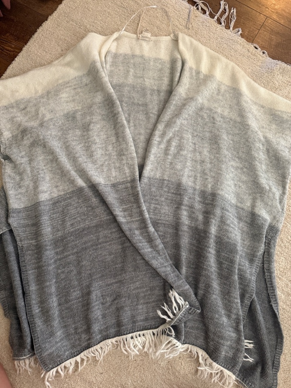 Hem & Thread Cream to Gray Ombre Fringe Poncho Sweater - Picture 1 of 1